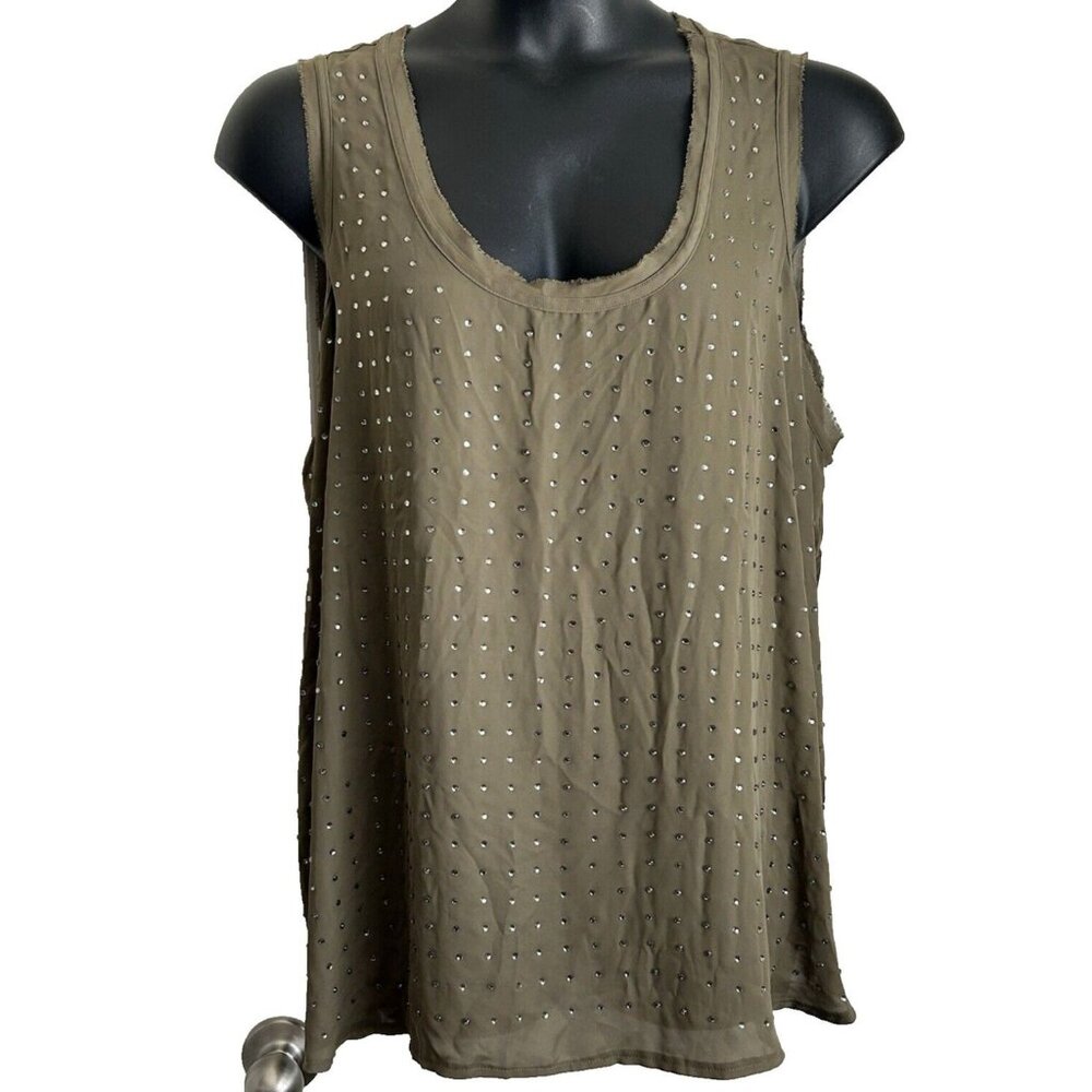 JENNIFER LOPEZ J LO  Petite Womens Sage Army Green Embellished Tank Top, Size 2X
